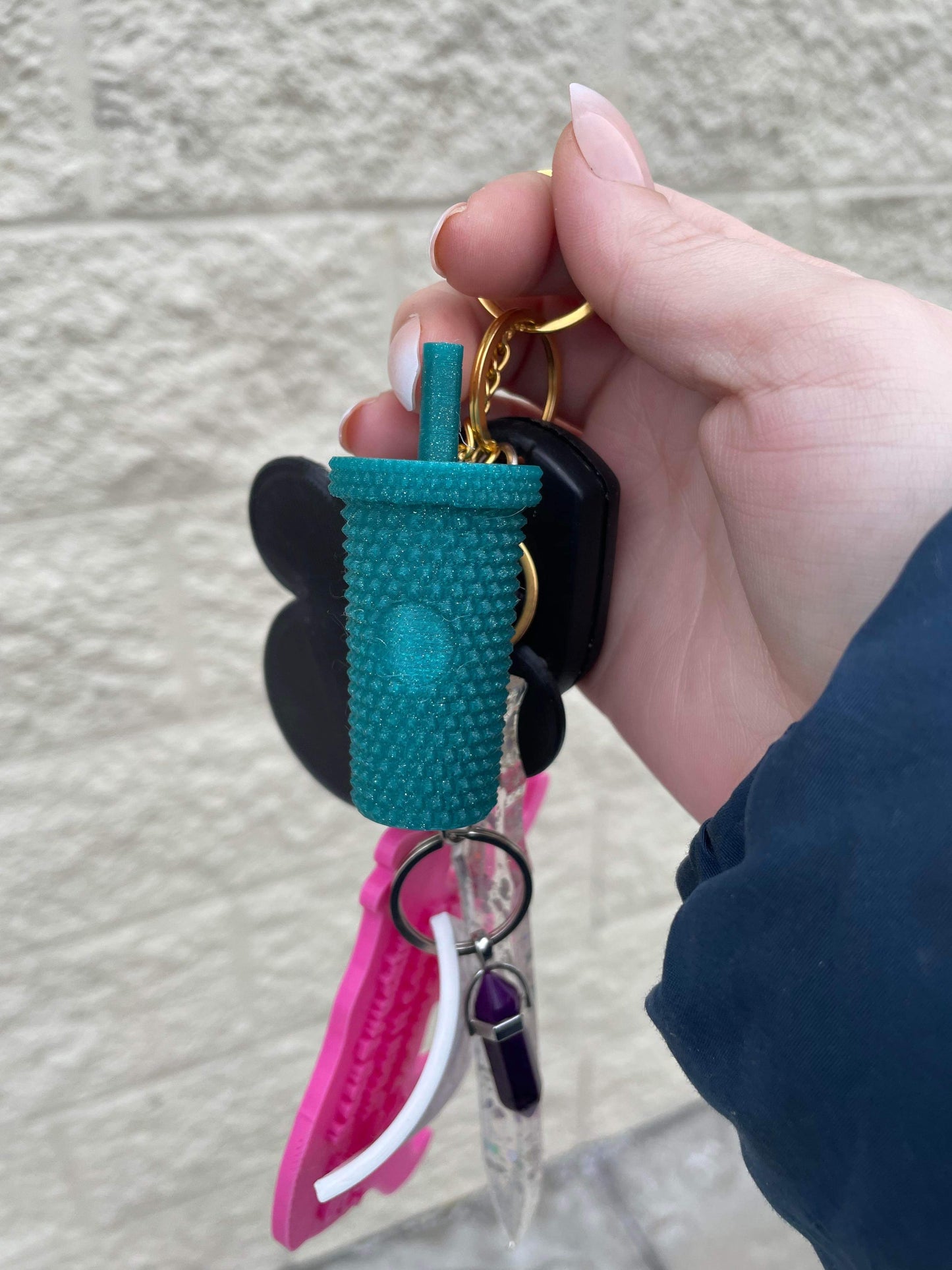 Studded Coffee Cup Key Chain X2