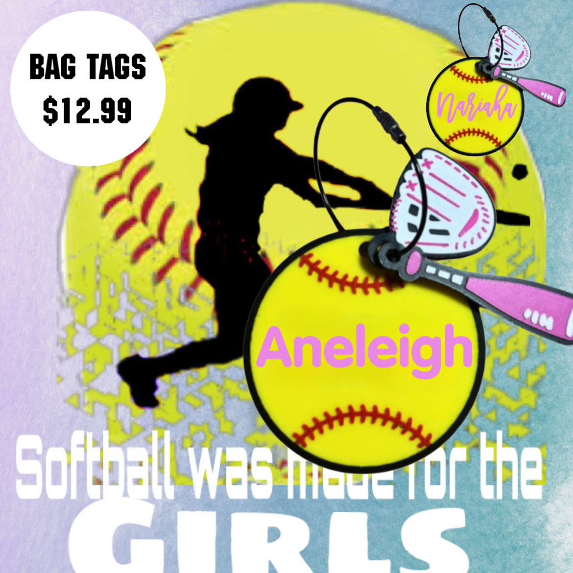 Soft Ball Charm Name Tags with Accessories